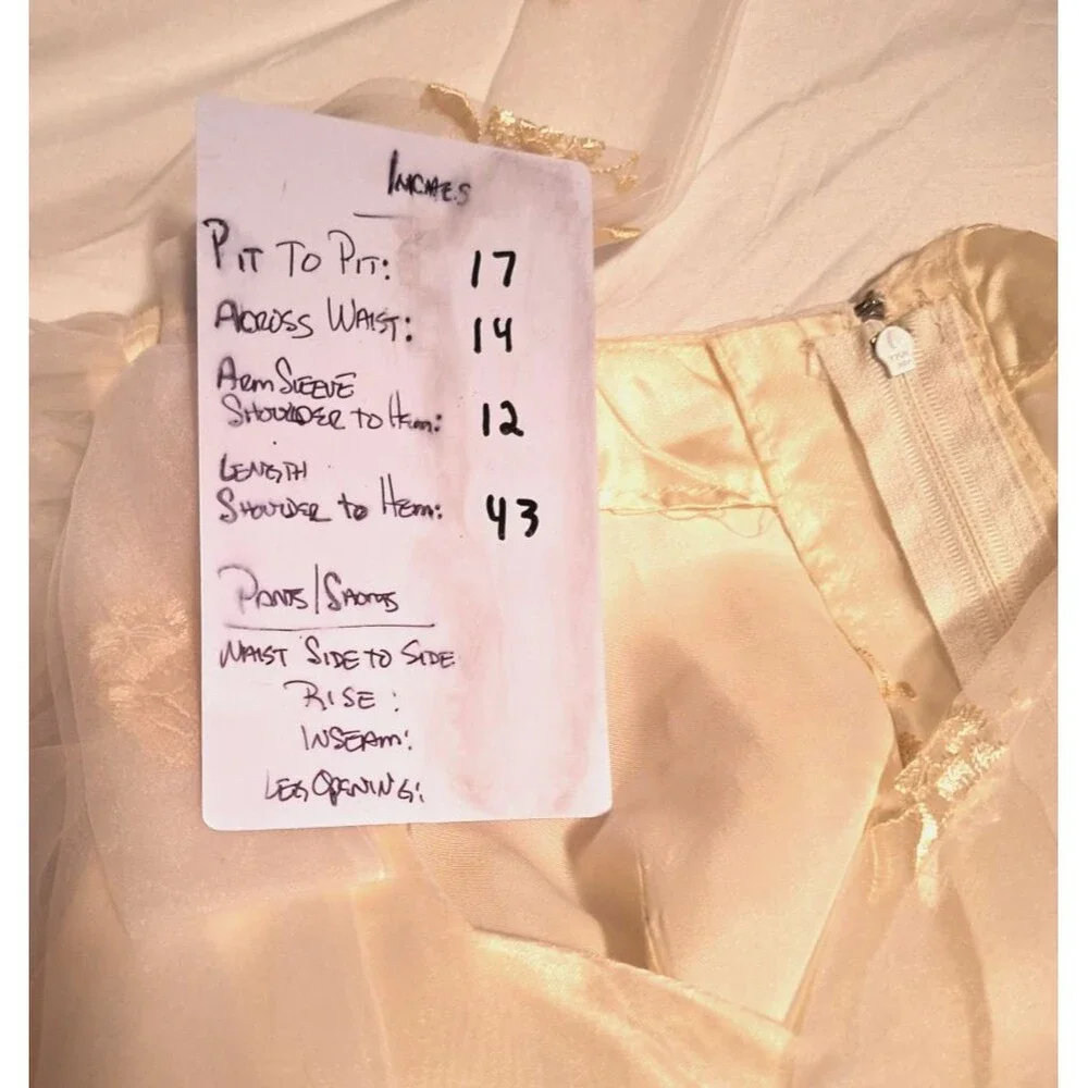 Cream Formal Midi Tea Dress Med Chiffon Bows Sheer Layer Fit Flare Cottage Fairy